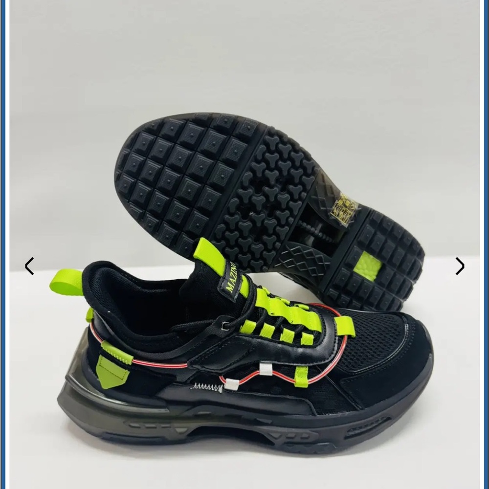 Black and Neon Green Men's Sneakers size 9